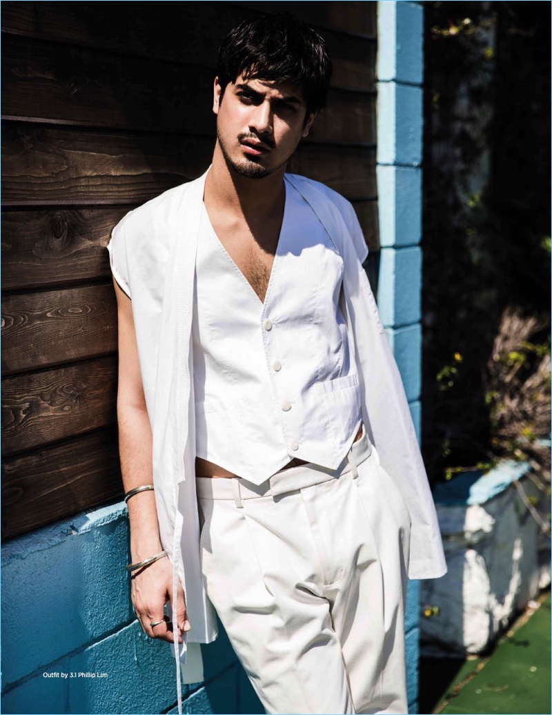 Avan Jogia dons a white summer look from 3.1 Phillip Lim.