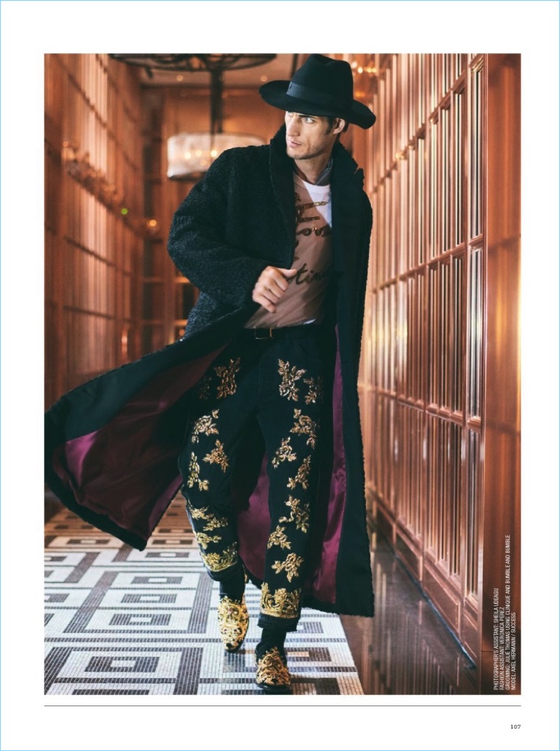 A dashing figure, Axel Hermann wears the latest fashions from Dolce & Gabbana Alta Sartoria.