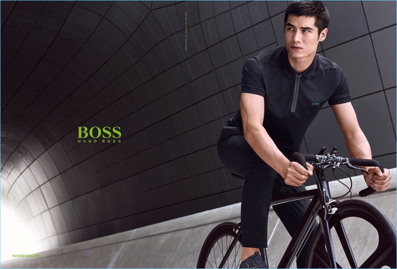 Going for a bike ride, Hao Yun Xiang fronts BOSS Green's spring-summer 2017 campaign.