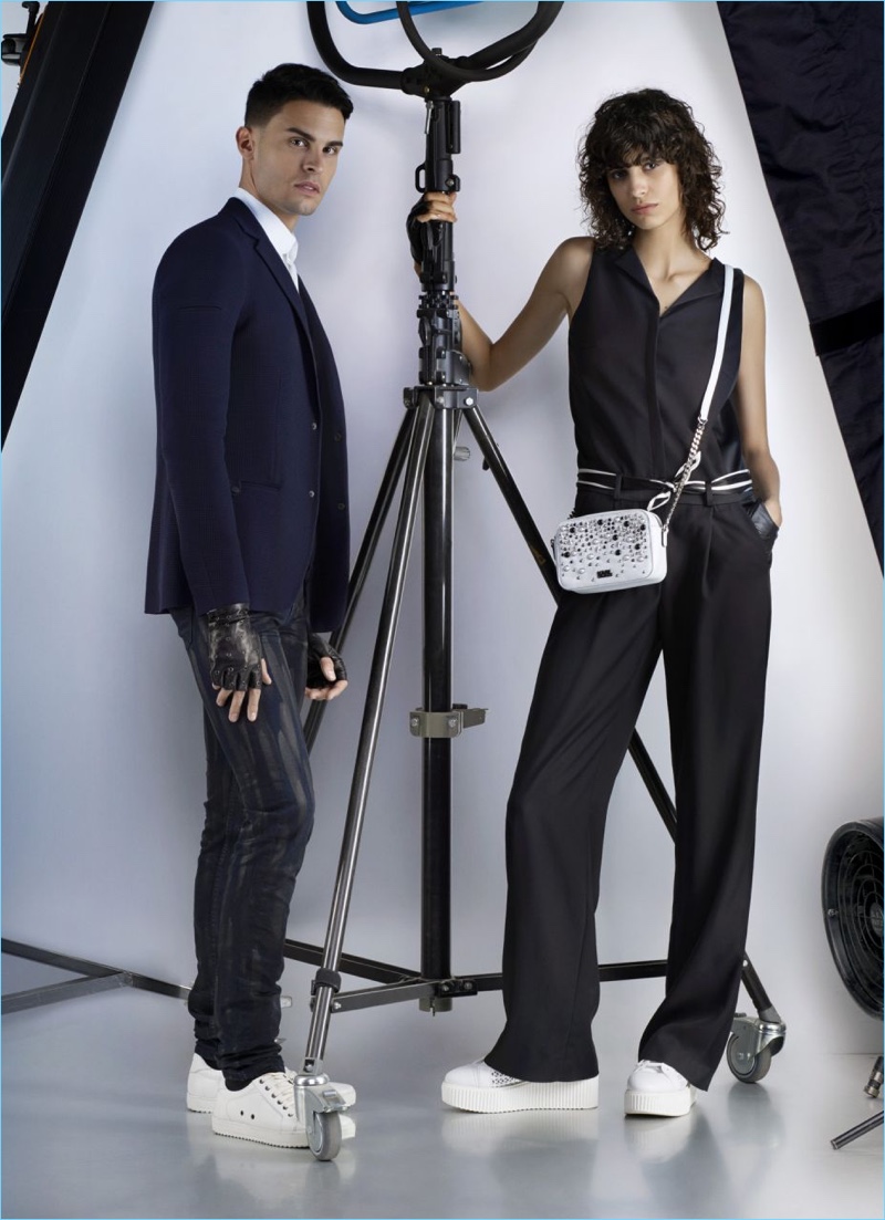 Models Baptiste Giabiconi and Mica Arganaraz come together for Karl Lagerfeld's spring-summer 2017 campaign.