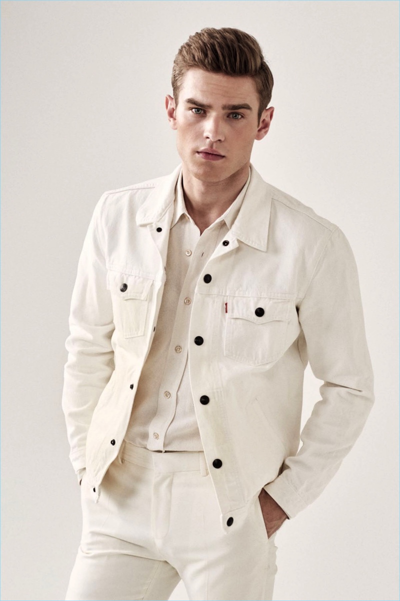Bo Develius stars in a white themed fashion editorial for King magazine.