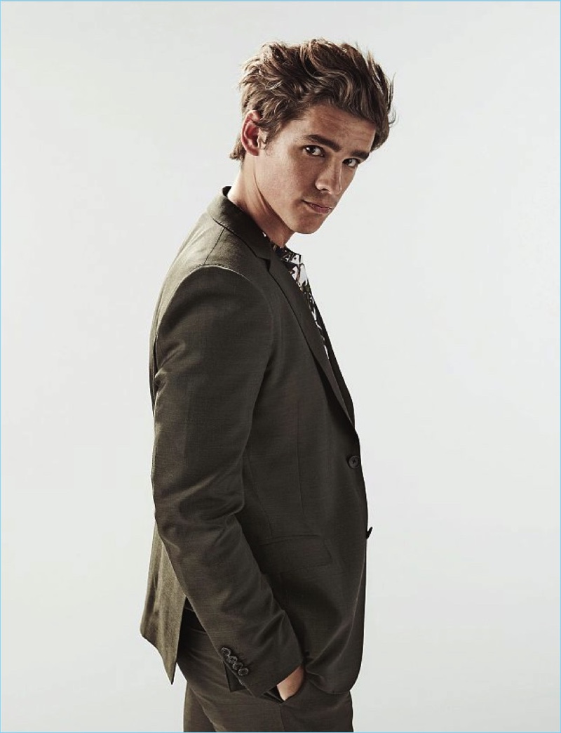 Actor Brenton Thwaites wears a tailored look by Salvatore Ferragamo.