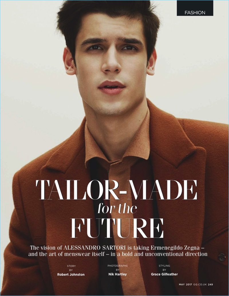 Model Victor Oliveira stars in an editorial featuring Ermenegildo Zegna Couture for British GQ.