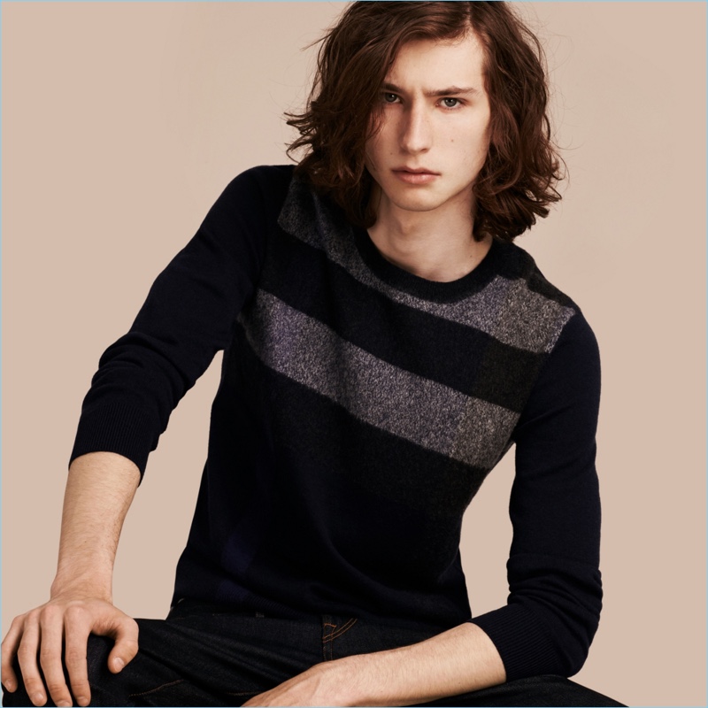 Burberry Graphic Check Cashmere Cotton Sweater