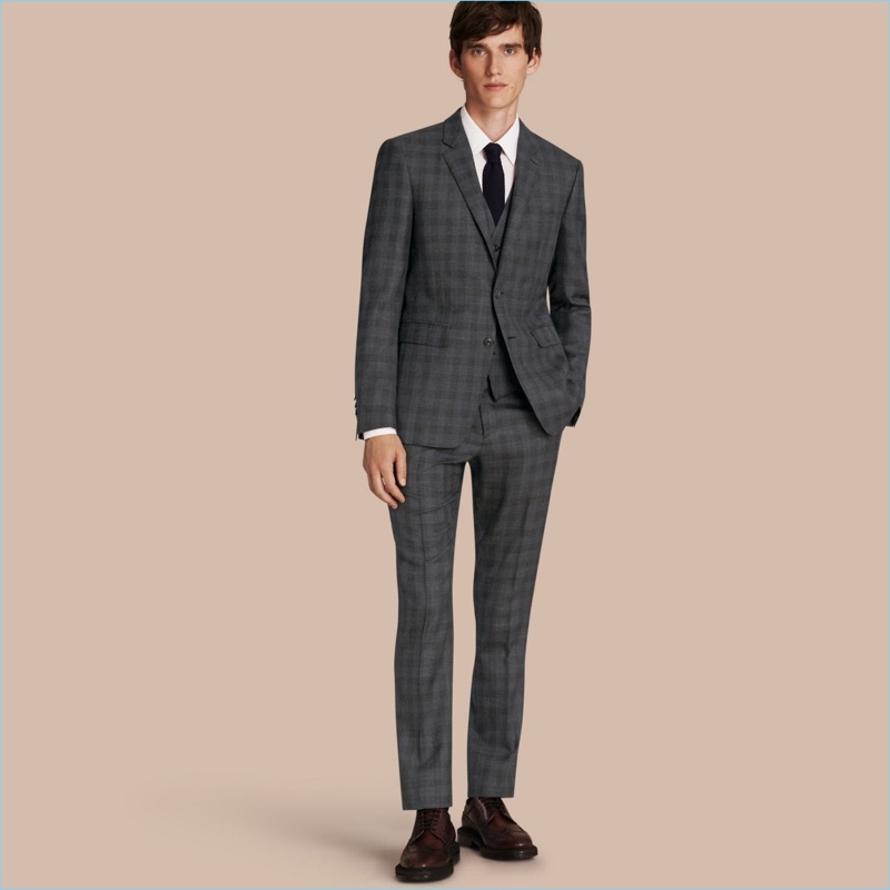 Burberry Slim Fit Wool Silk Linen Three-piece Part-canvas Suit