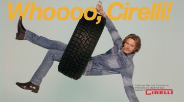 Buy Me: CR Men's Book Does Vintage Ad Campaigns Swinging in a tire, Brad Kroenig wears a denim look by Valentino with Carvil Paris shoes.