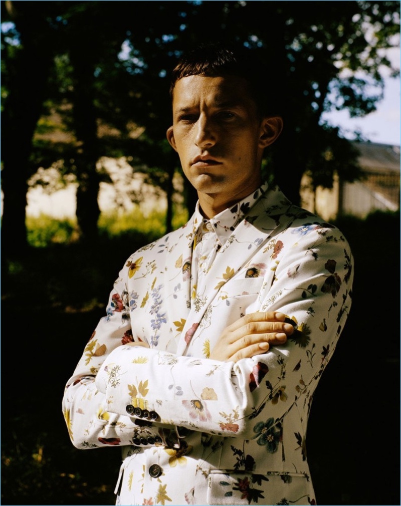 Adding a dandy quality to the season, Christian Lacroix turns out a floral print suit.