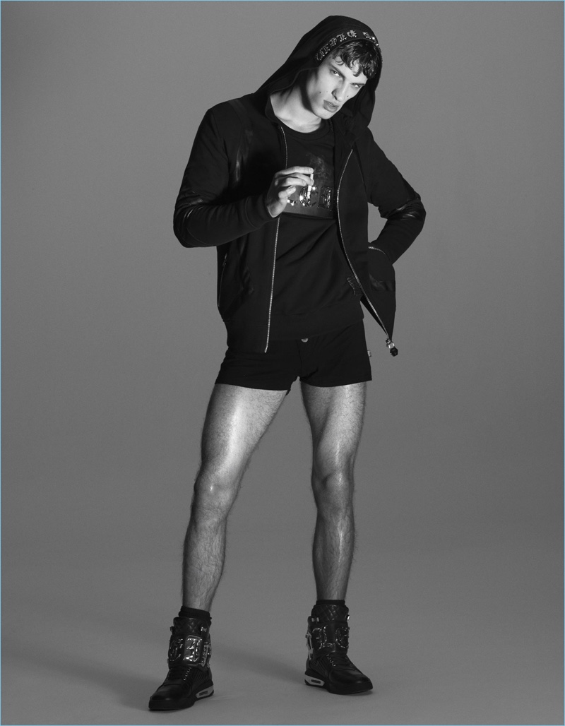 A sporty image, David Trulik wears all clothes and shoes Philipp Plein.