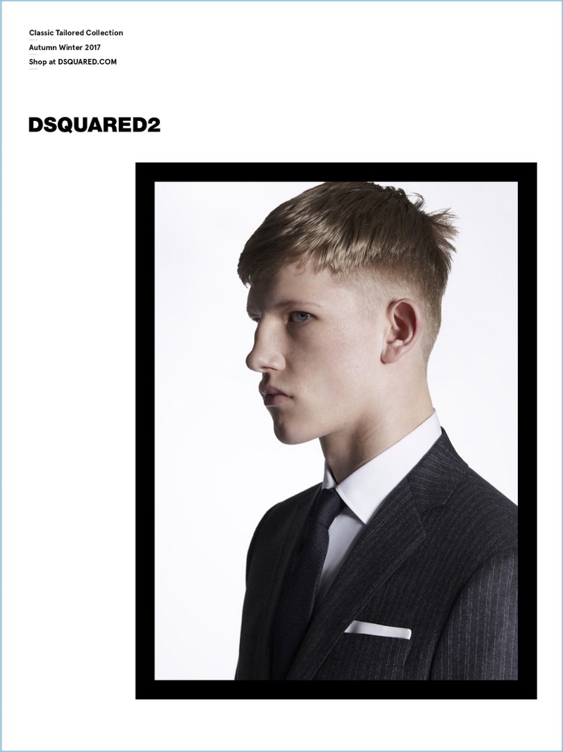 Model Connor Newall stars in Dsquared2's Classic Tailored Collection fall-winter 2017 campaign.