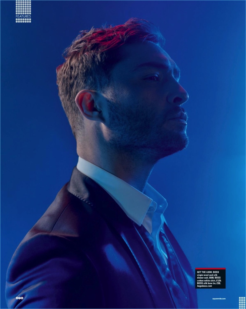 Vestindo-se com BOSS Hugo Boss, Ed Westwick enfeita as páginas da Square Mile.