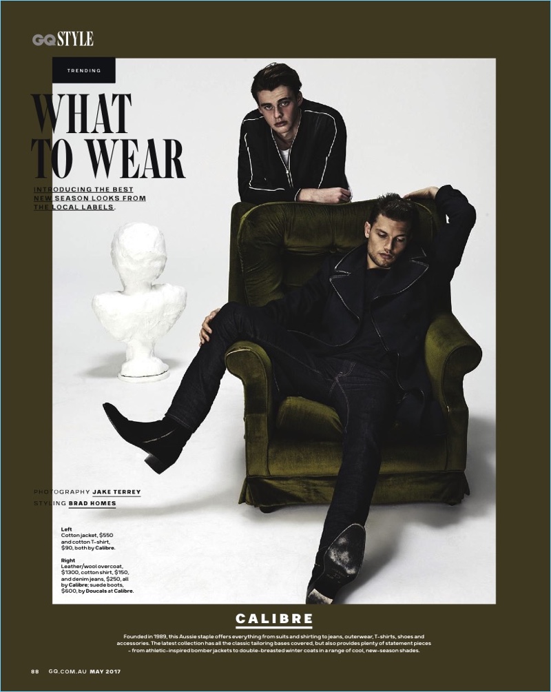 Robert James Knowles and Stefan Pollmann model dark looks from Australian brand Calibre.