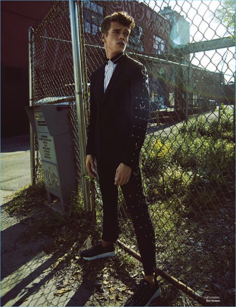 Jordy Baan wears a rebellious suiting look from Dior Homme.