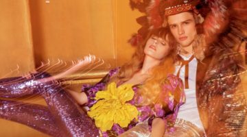 Models Grace Corton and Simon Nessman pose for the pages of GQ Style Russia. Simon wears a look by Dsquared2 and Gucci.