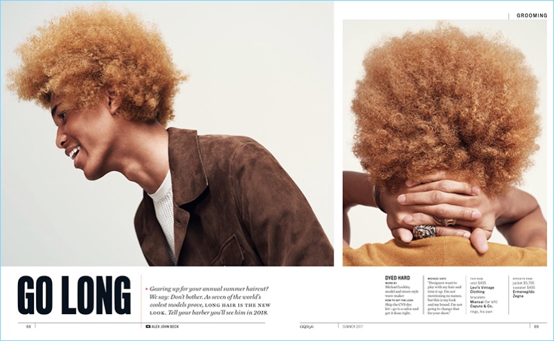 Michael Lockley shows off his golden hued afro for the pages of GQ Style US.