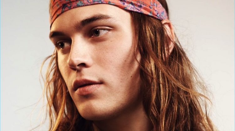 Michael Bailey-Gates styles his long hair in a Ralph Lauren scarf.