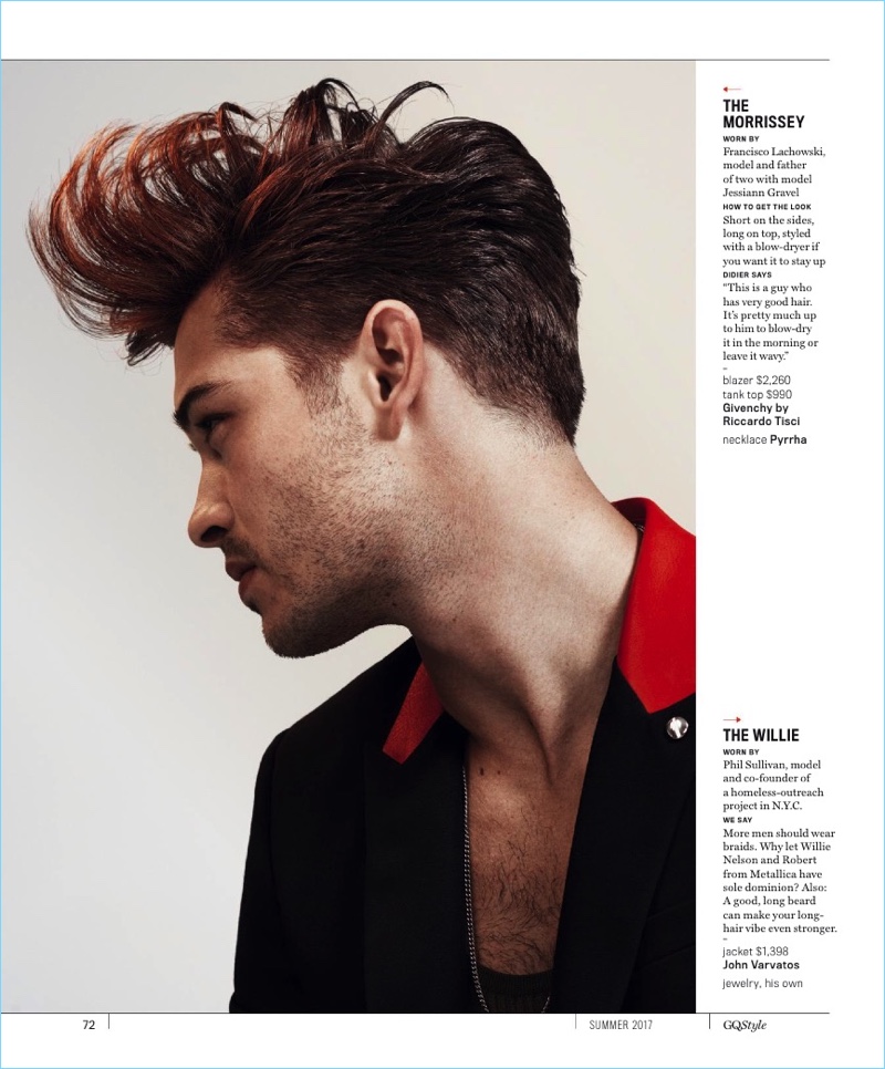 Taking inspiration from Morrissey, Francisco Lachowski rocks a blow-dried look.