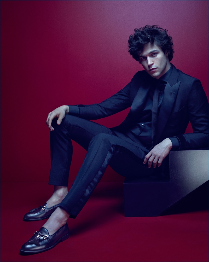 Model Miles McMillan sports Giuseppe Zanotti's Jean-Pierre loafers for the label's fall-winter 2017 campaign.