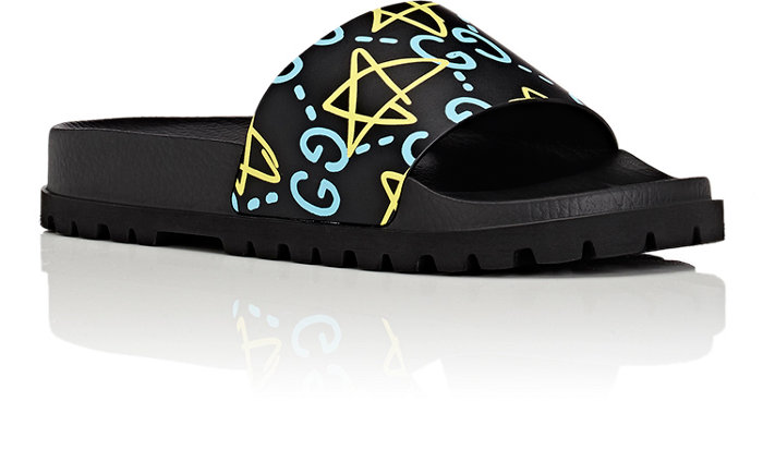 Gucci Mens GucciGhost-Print Slide Sandals