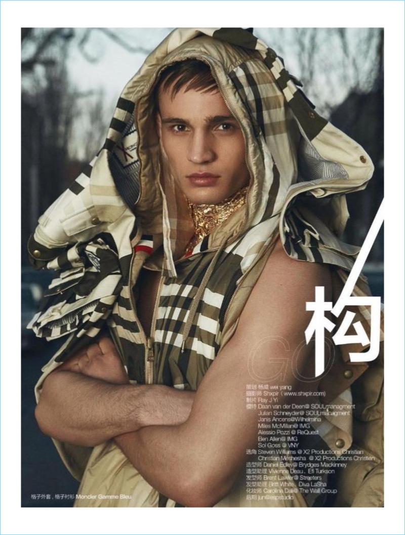 Julian Schneyder dons a look by Moncler Gamme Bleu.