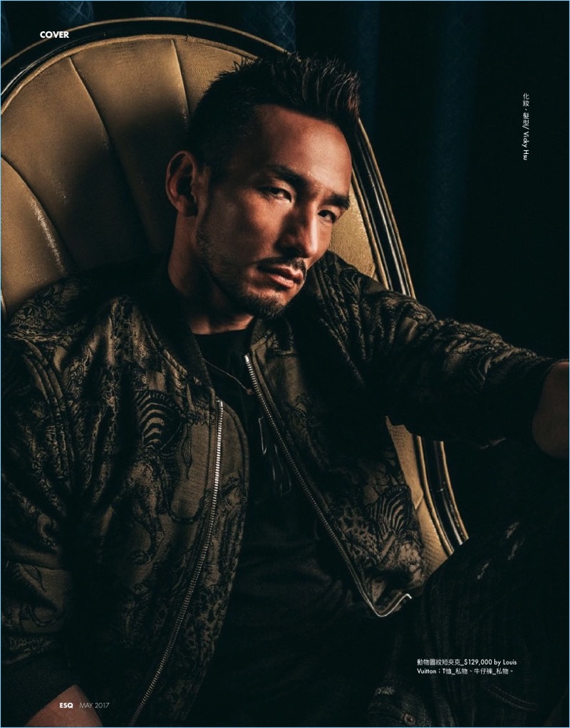 Front and center, Hidetoshi Nakata rocks a Louis Vuitton outfit.