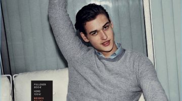 King of Cool: Jegor Venned for GQ Germany Lifting a weight, Jegor Venned rocks a Ralph Lauren shirt and sweater with vintage shorts.