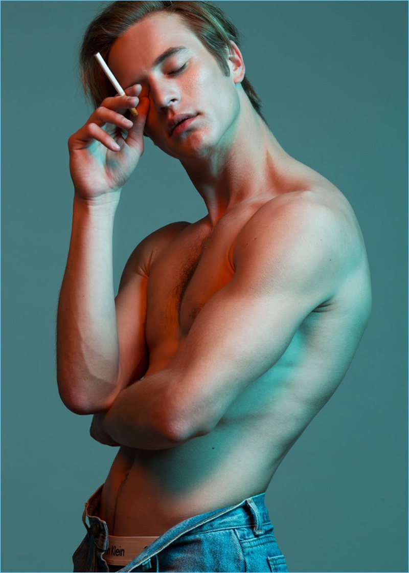 Frederic Monceau photographs Jules Raynal in vintage denim jeans and Calvin Klein underwear.