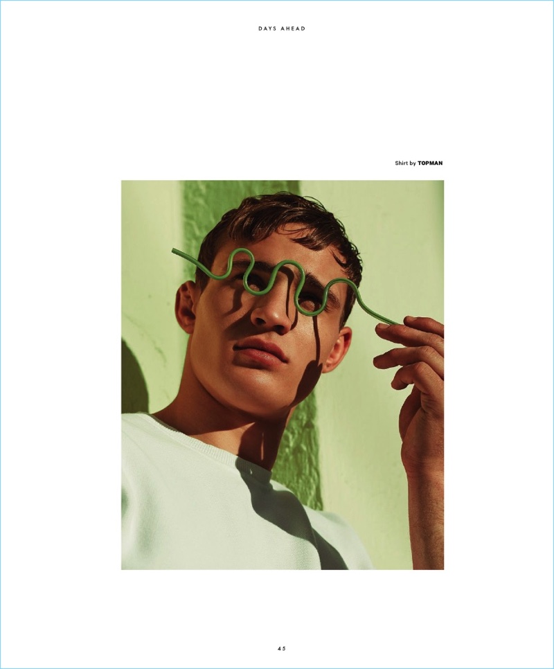 Making a case for green, Julian Schneyder wears a top from Topman.