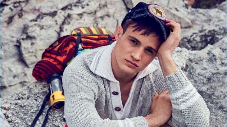 Julian Schneyder wears fashions from the likes of Hermes and Moncler for a hiking-inspired editorial.