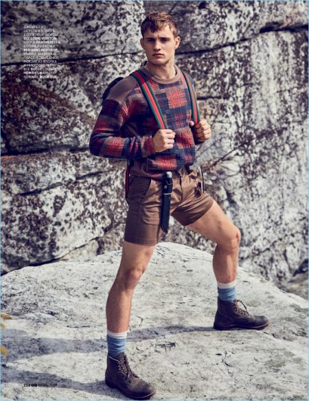 Julian Schneyder stars in a rock climbing-inspired fashion editorial for GQ Russia.