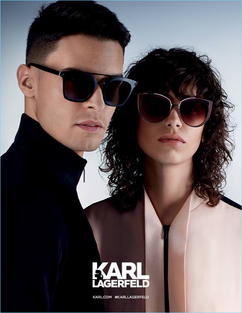 French model Baptiste Giabiconi appears alongside Mica Arganaraz for Karl Lagerfeld's spring-summer 2017 campaign.
