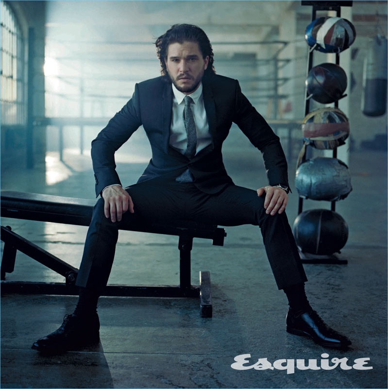 Taking to a gym setting, Kit Harington graces the pages of Esquire.