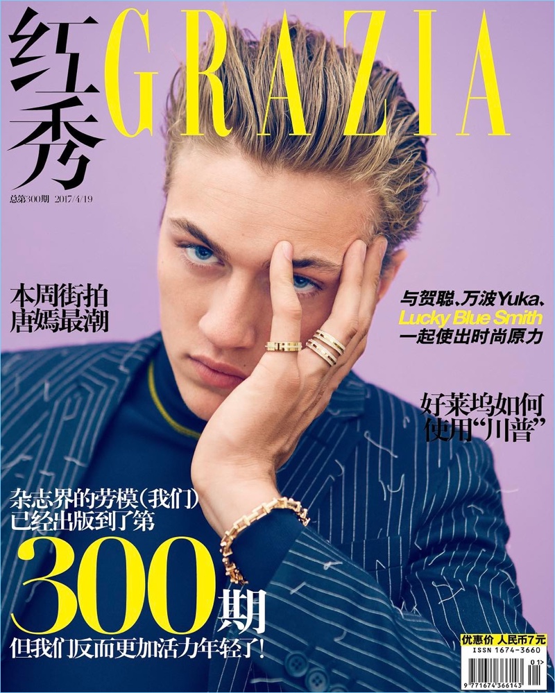 Lucky Blue Smith covers a recent issue of Grazia China.