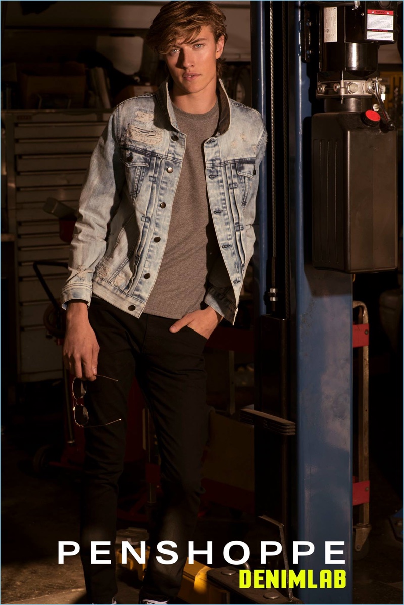 Sporting Penshoppe denim, Lucky Blue Smith stars in the brand's spring-summer 2017 DenimLab campaign.