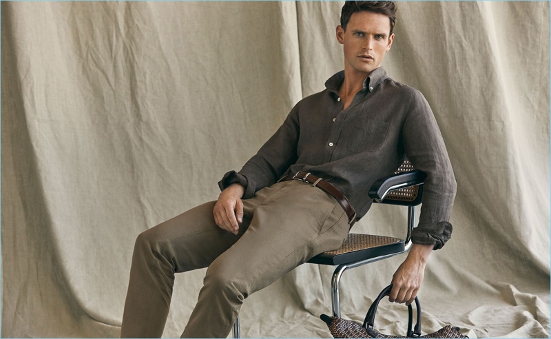 Taking to a fabric clad studio, Guy Robinson wears Massimo Dutti's latest linen fashions.