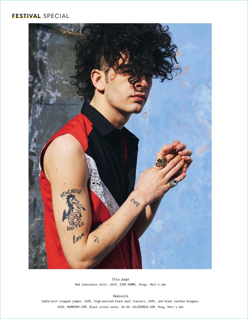 Front and center, Matt Healy wears a sleeveless Dior Homme shirt.