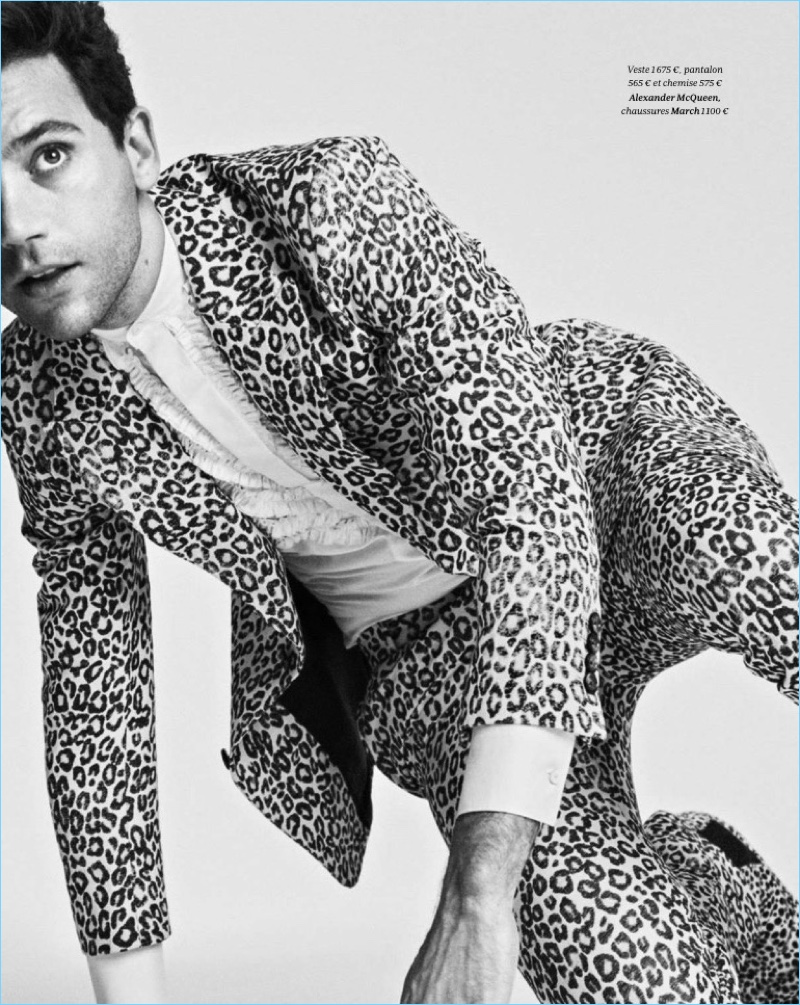 Taking a walk on the wild side, Mika dons a leopard print Alexander McQueen suit.