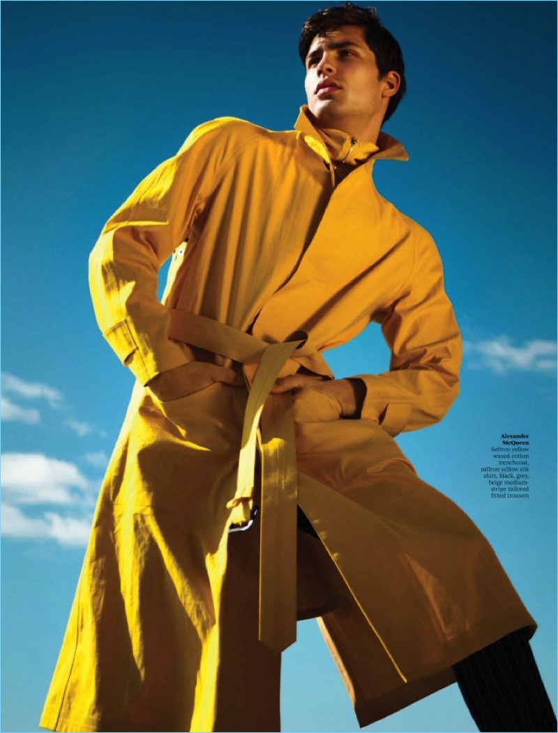 A vision in yellow, Miroslav Cech dons an Alexander McQueen coat and trousers.