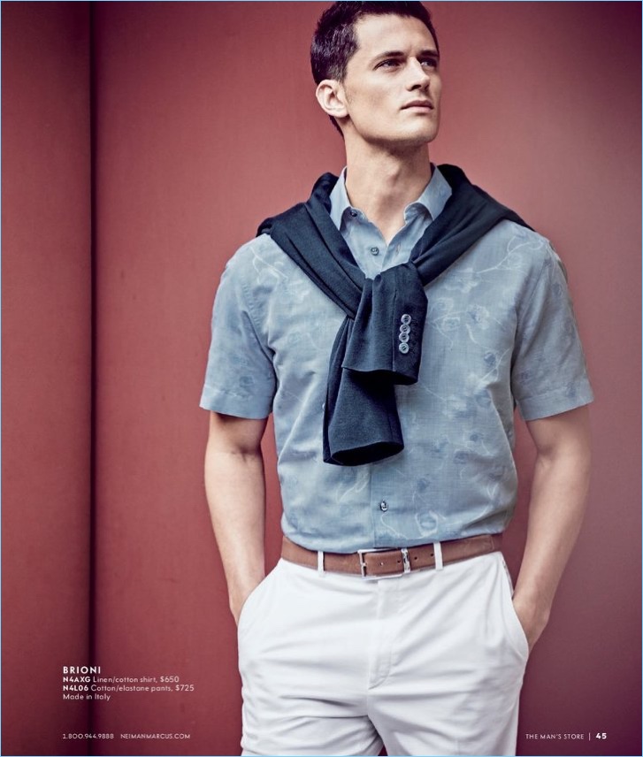 A preppy vision, Garrett Neff wears Brioni.