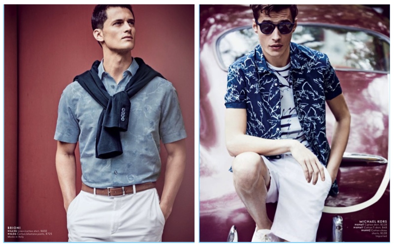 Models Garrett Neff and Adrien Sahores appear in Neiman Marcus' latest men's catalogue.