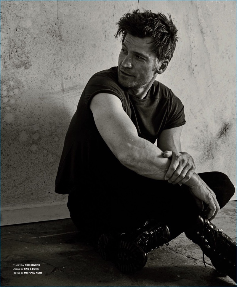 Relaxing, Nikolaj Coster-Waldau sports a Rick Owens t-shirt with Rag & Bone jeans, and Michael Kors boots. » Easy Drifter: Nikolaj Coster-Waldau Covers Essential Homme Relaxing, Nikolaj Coster-Waldau sports a Rick Owens t-shirt with Rag & Bone jeans, and Michael Kors boots.