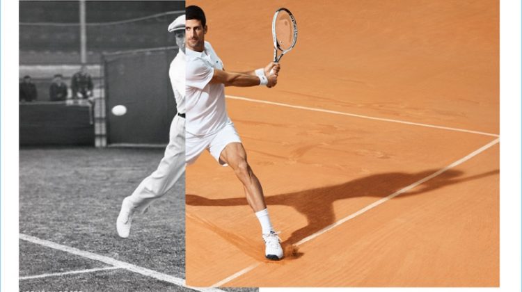 Lacoste juxtaposes images of René Lacoste and Novak Djokovic for its new campaign.