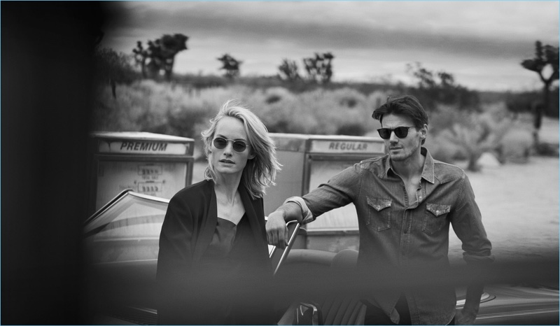 Amber Valletta and Alex Lundqvist star in Oliver Peoples' Desert Stories campaign.