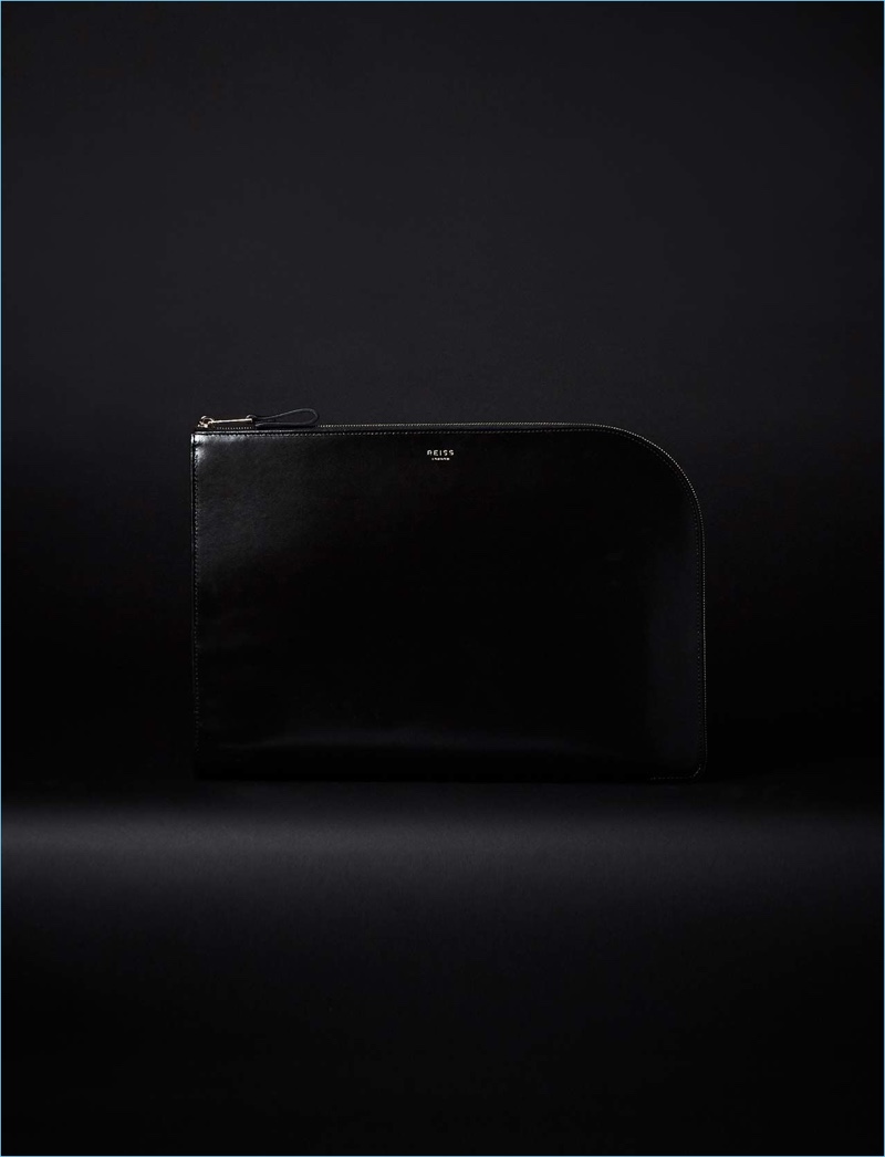 Reiss Black Leather Zip Pouch