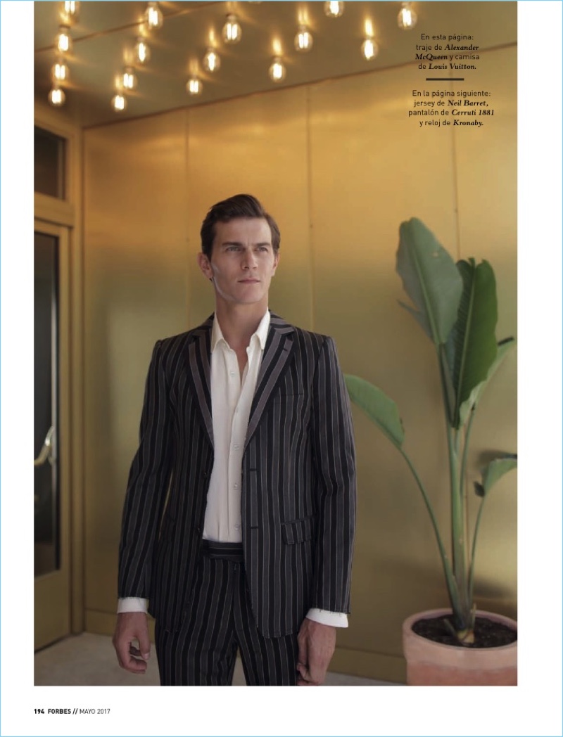 French model Vincent LaCrocq stars in a sartorial editorial for Forbes España.