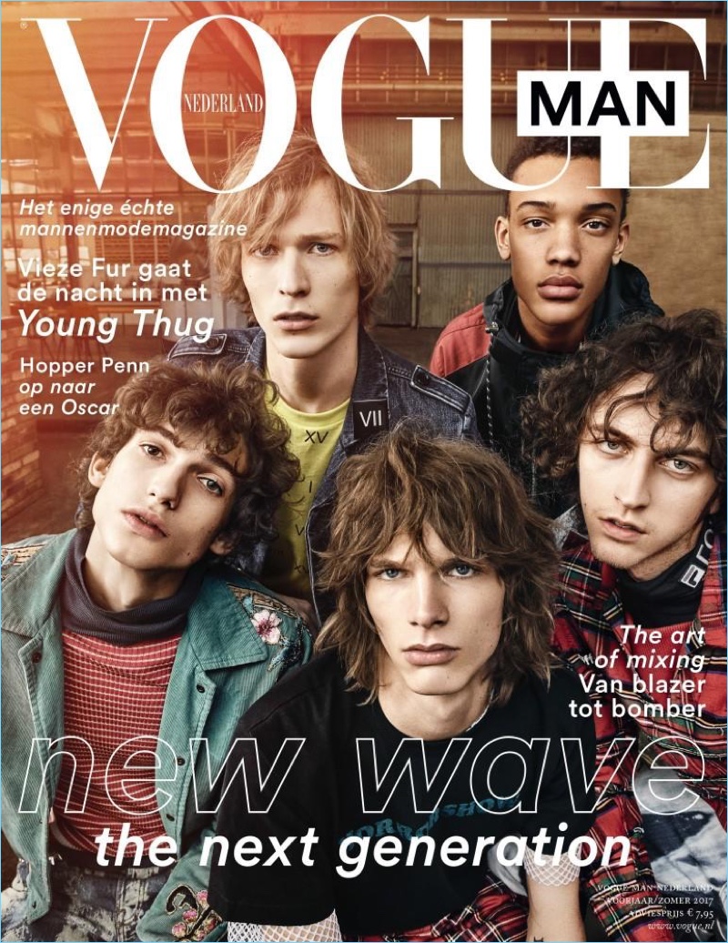 Models Sven de Vries, Masao Parris, Quintin Van Konkelenberg, Erik van Gils, and Niels Trispel cover Vogue Man Netherlands.