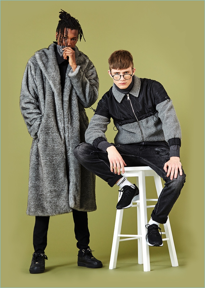 Models Matthew Davidson and Tom May come together in trendy styles from boohooMAN's fall-winter 2017 collection.