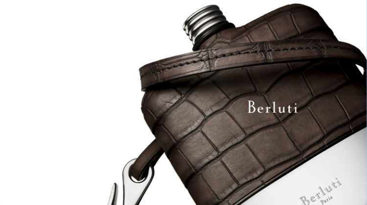 Berluti showcases its alligator leather covered flask for its fall-winter 2017 campaign.