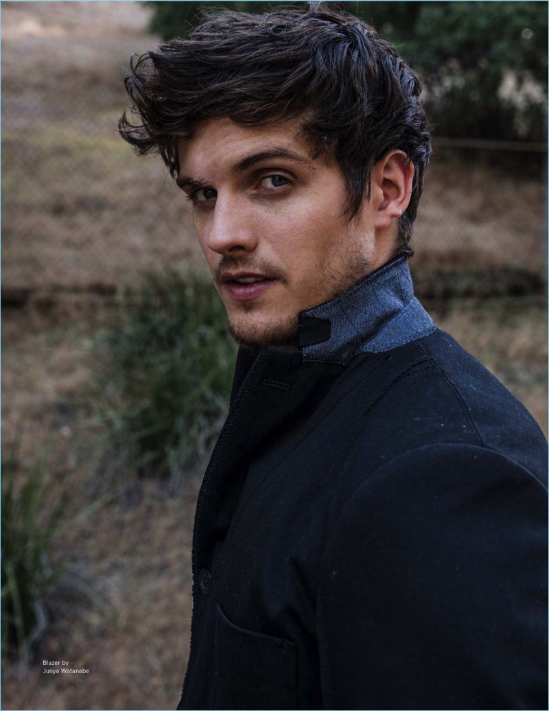 Actor Daniel Sharman dons a Junya Watanabe blazer.