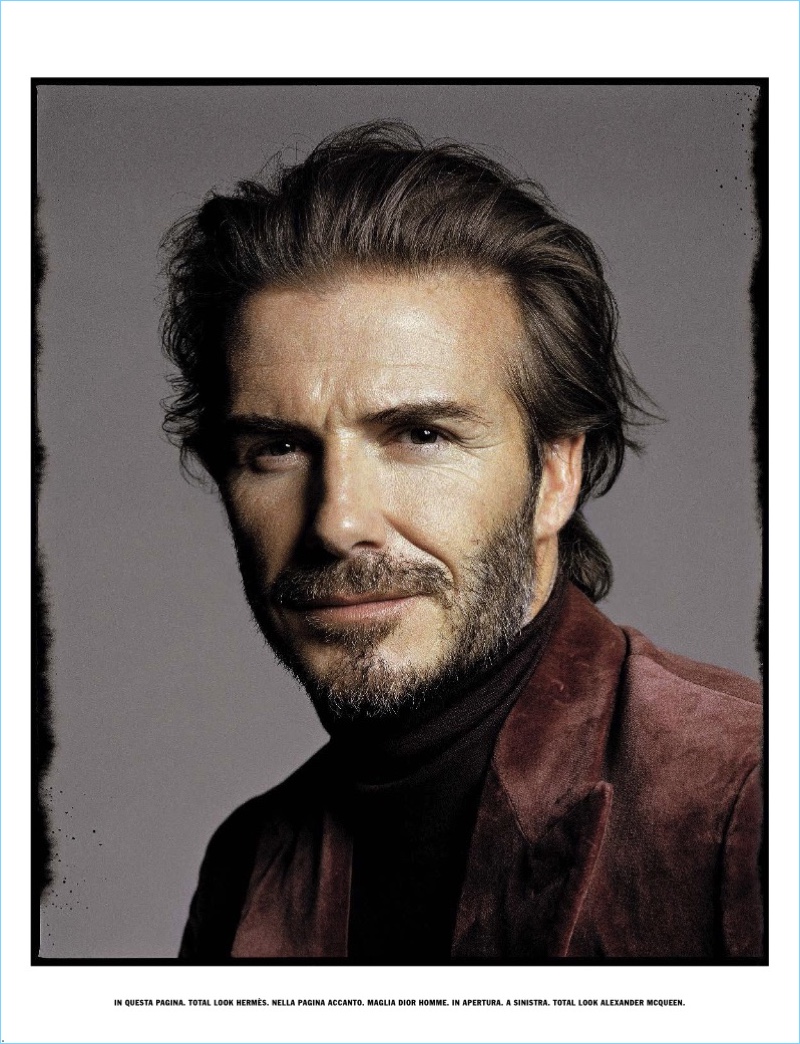 Appearing in a L'Uomo Vogue photo shoot, David Beckham wears Hermes.