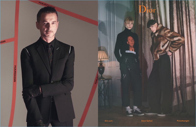 Depeche Mode frontman Dave Gahan suits up for Dior Homme's fall-winter 2017 campaign. The advertisement also features models Dylan Roques and Christophe T Kint.